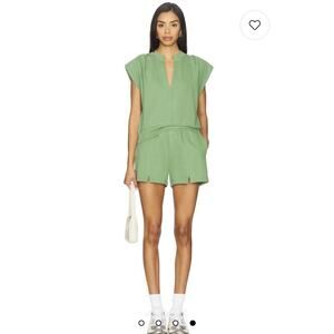 Revolve Nation LTD Short Set Green Athleisure Small 100 % Cotton Travel Ad26